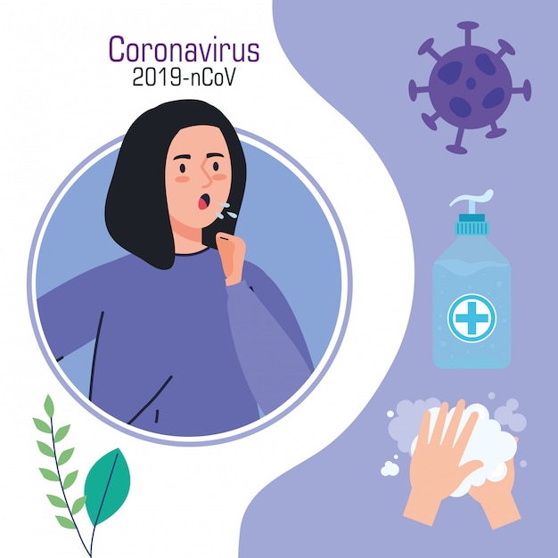 Free Vector woman sick with covid19 set icons