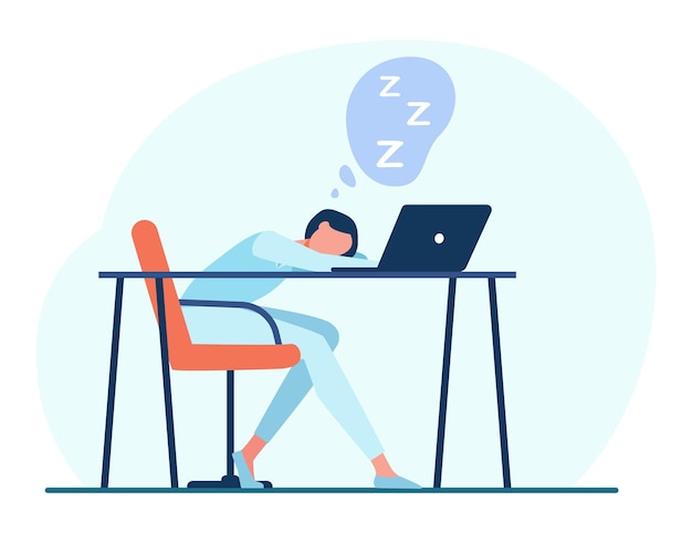 Free Vector woman sleeping at table with laptop. cartoon illustration