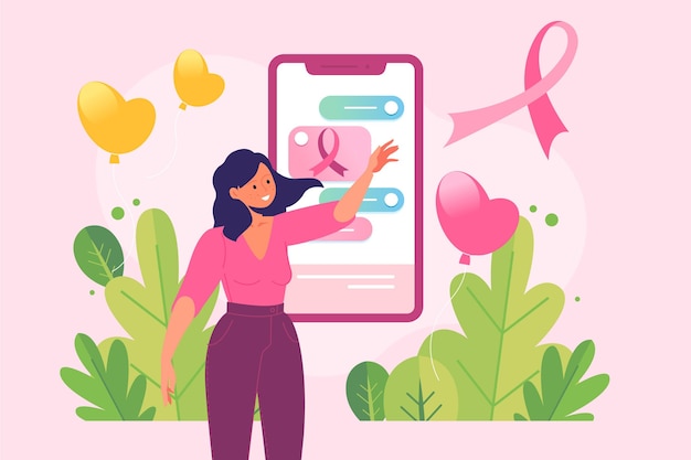 Free Vector woman on social media breast cancer awareness concept