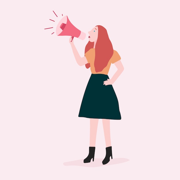 Free vector woman speaking on a megaphone for feminist support vector