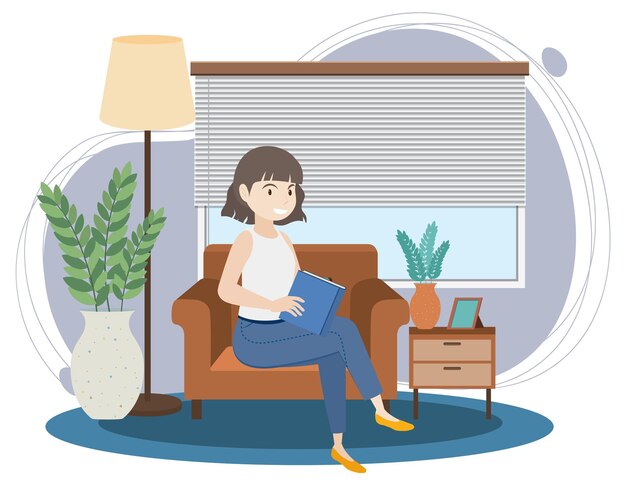 A woman spending time in the living room