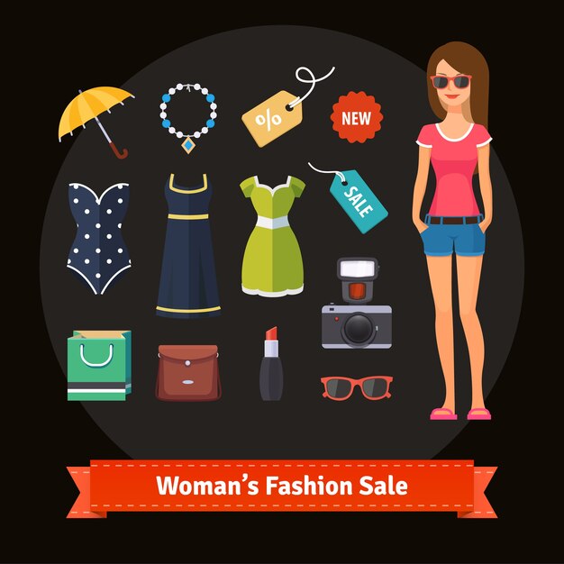 Woman summer fashion sale set with model