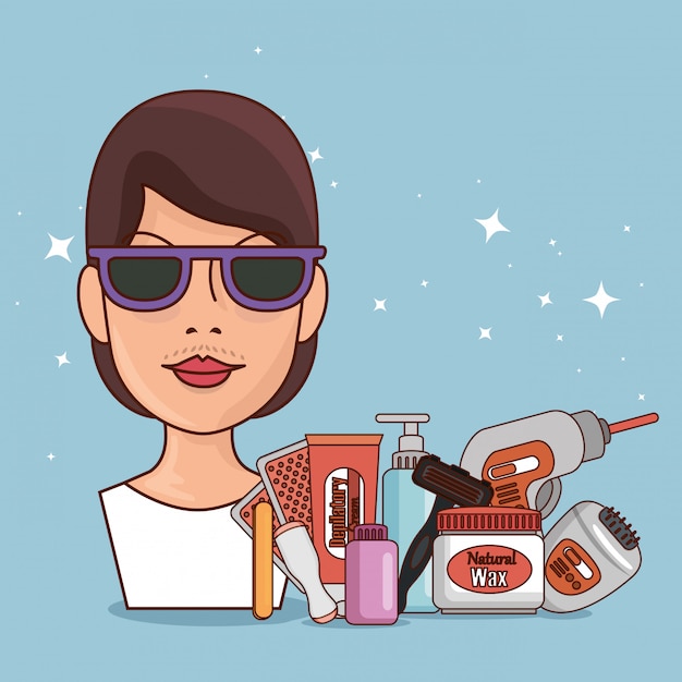 Woman in sunglasses with hair removal tools