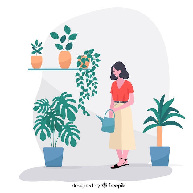 Free Vector woman taking care of plants