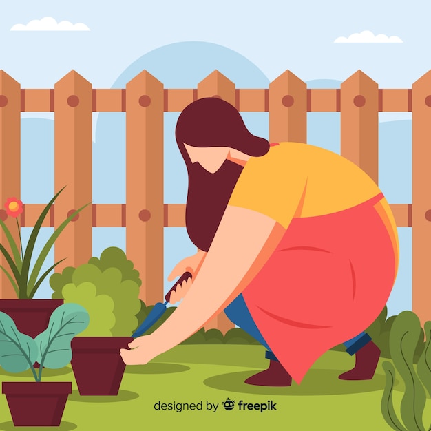 Free Vector woman taking care of plants