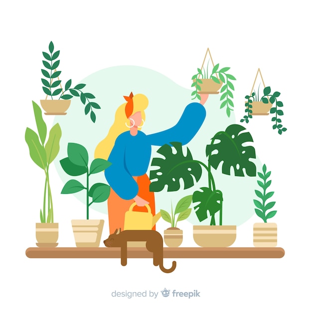 Woman taking care of plants