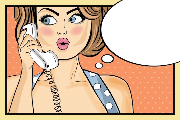 Free Vector woman talking on the phone, comic style