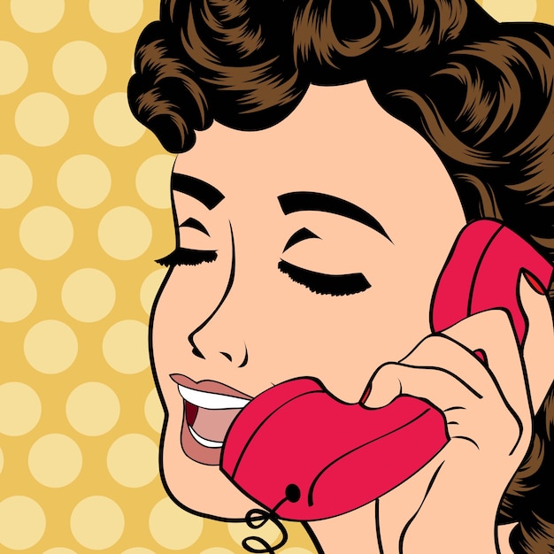 Free vector woman talking on a red telephone