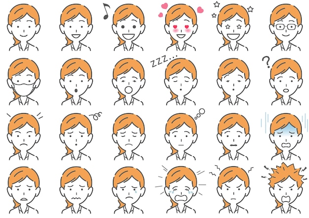 Free Vector woman various facial expressions set isolated