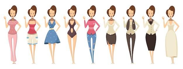 Woman In Various Outfits Set