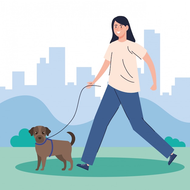 Woman walking your dog in the park