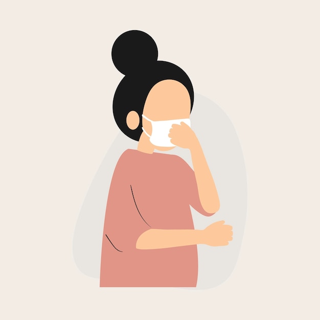 Woman wearing face mask coughing vector