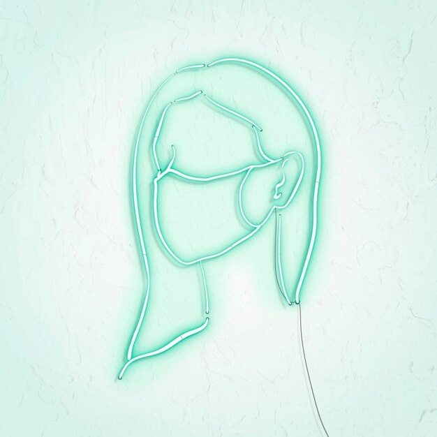 Free Vector woman wearing a face mask to prevent coronavirus pandemic neon character