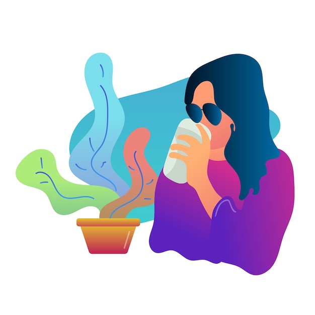 Woman With Coffee Illustration Flat Design