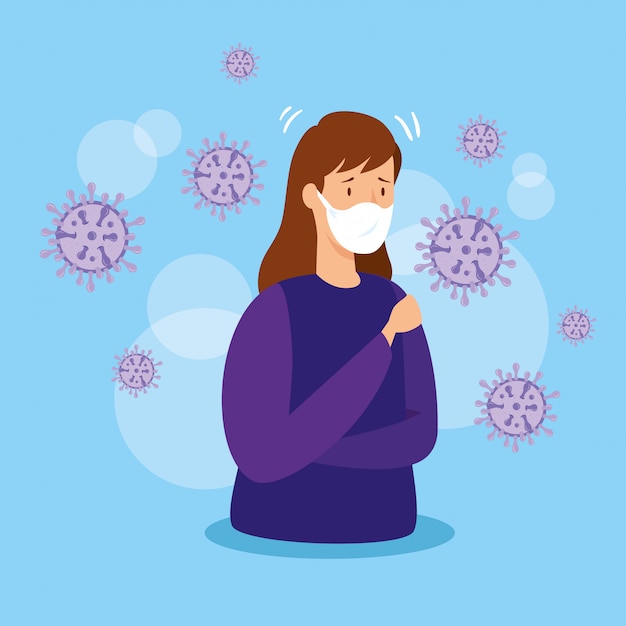 Free Vector woman with covid 19 and respiratory protection