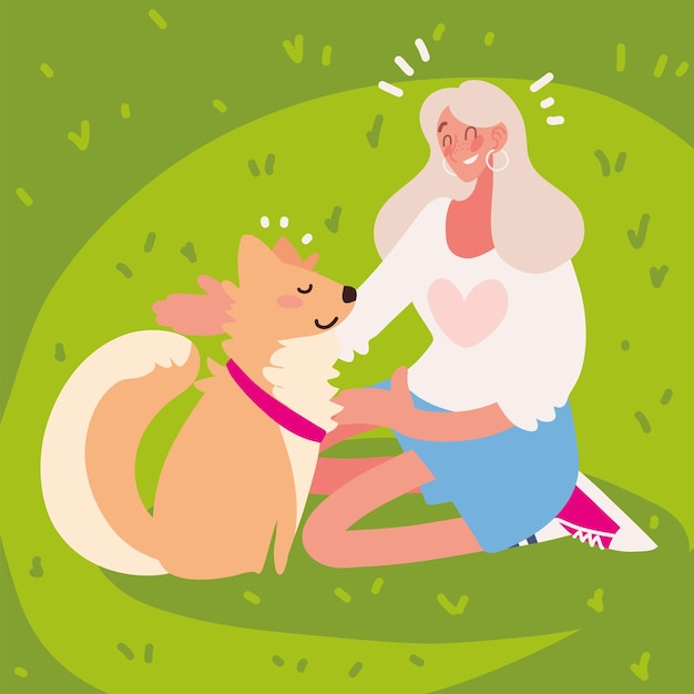 Free Vector woman with cute dog pet animal