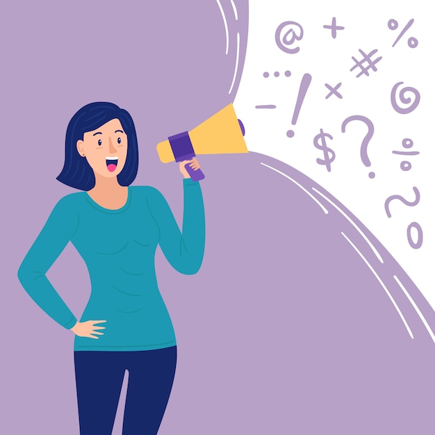 Free Vector woman with megaphone screaming artistic illustration