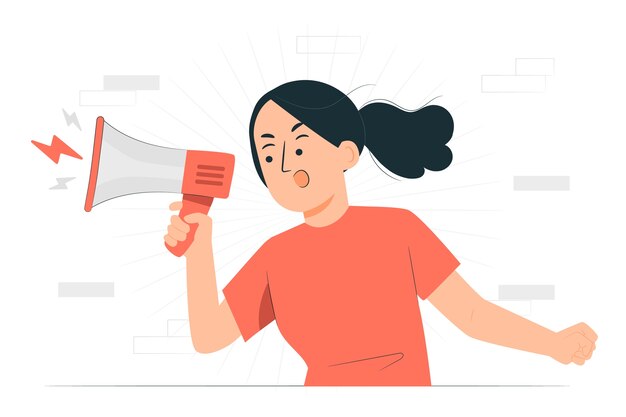 Woman with megaphone screaming  concept illustration