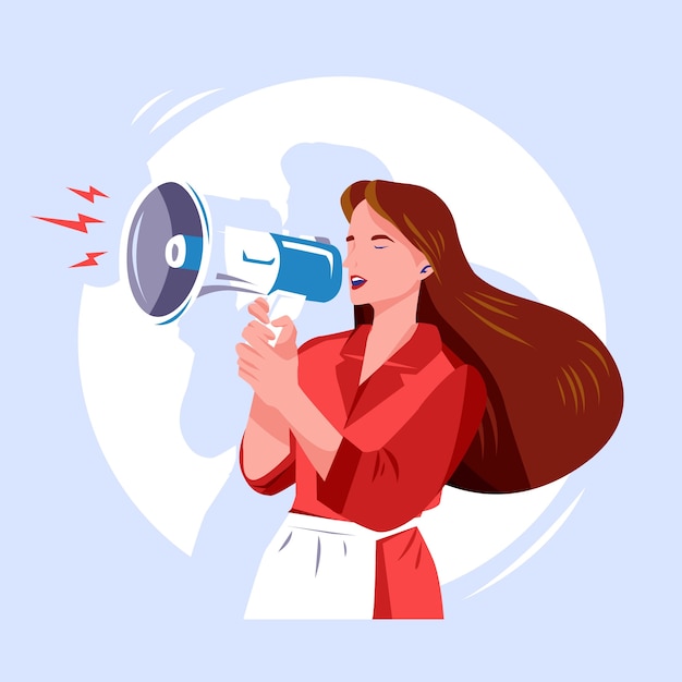 Woman with megaphone screaming concept