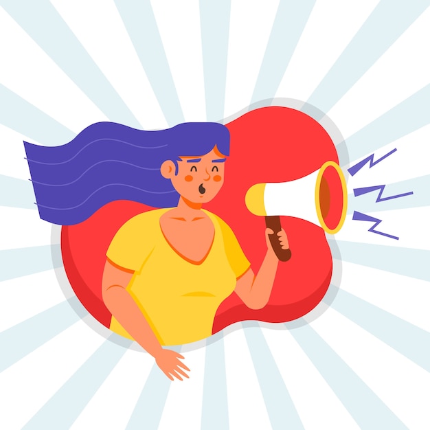 Free Vector woman with megaphone screaming illustration