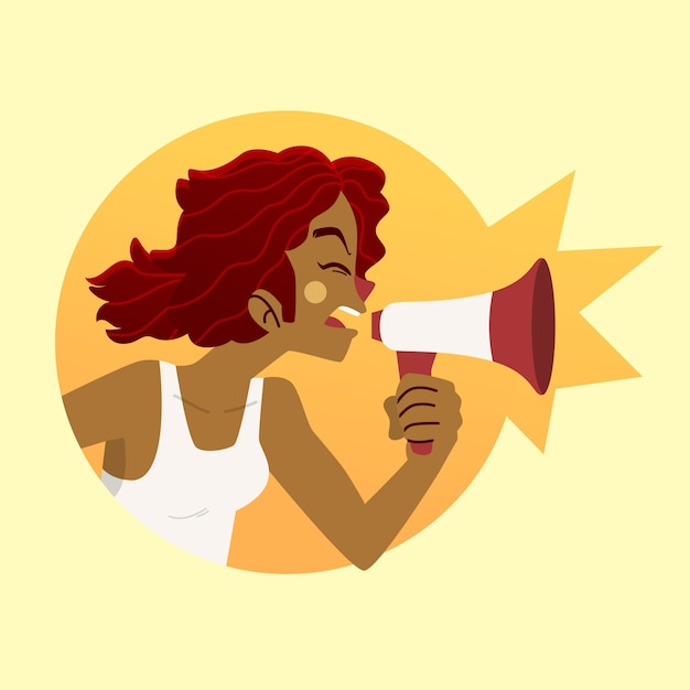 Free Vector woman with megaphone screaming theme