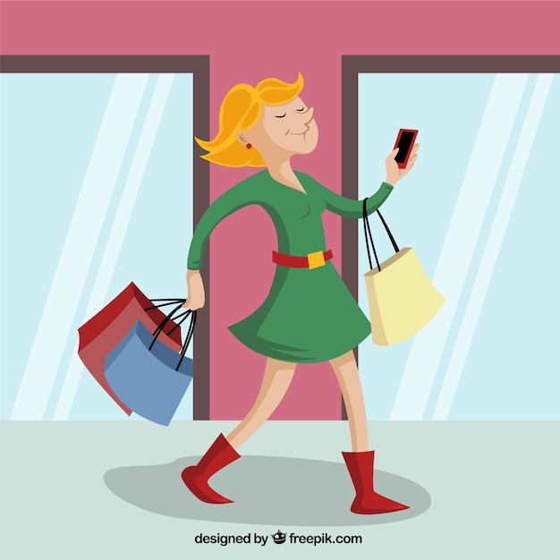 Free Vector woman with shopping bags