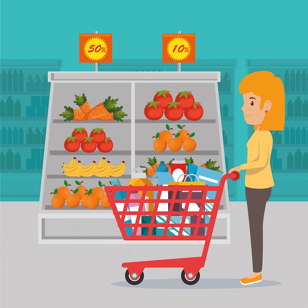 Free Vector woman with supermarket groceries