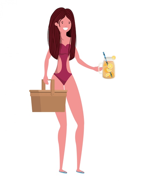 Woman with swimsuit and glass with refreshing drink