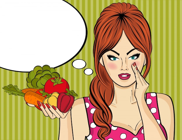 Free vector woman with vegetables, comic style