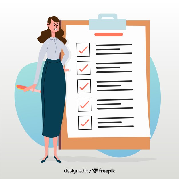 Woman working on checklist background