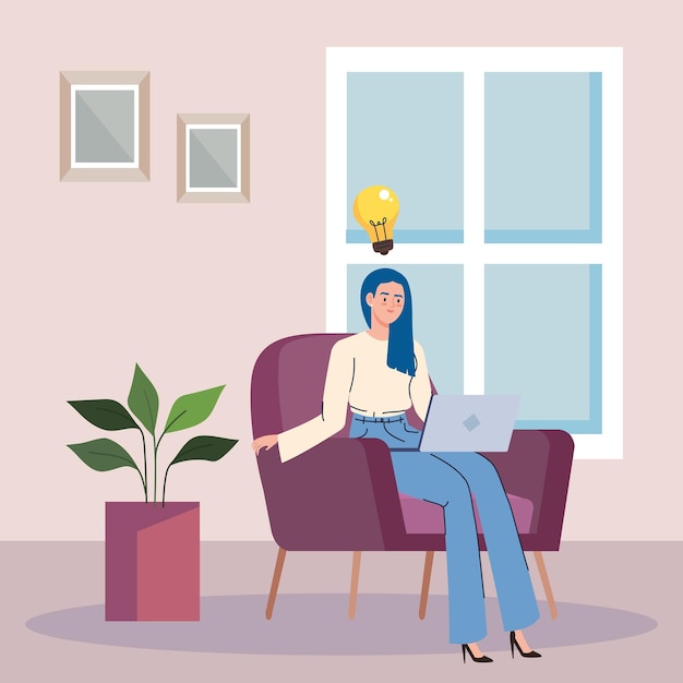 Free Vector woman working in livingroom