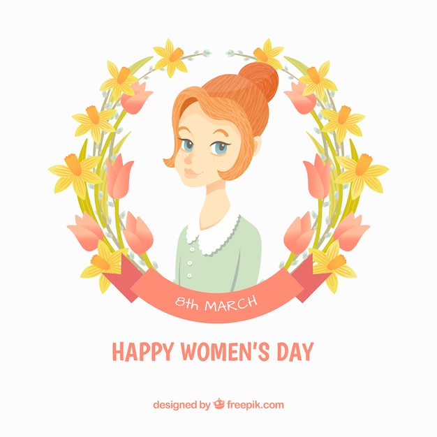 Womans day design with wreath and woman