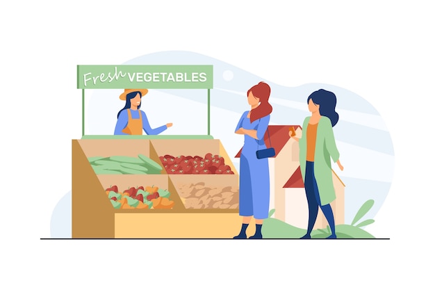 Free Vector women choosing fresh vegetables from farm. farmer, eco, meal flat vector illustration. healthy food and nutrition