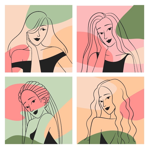 Women in elegant line art style collection