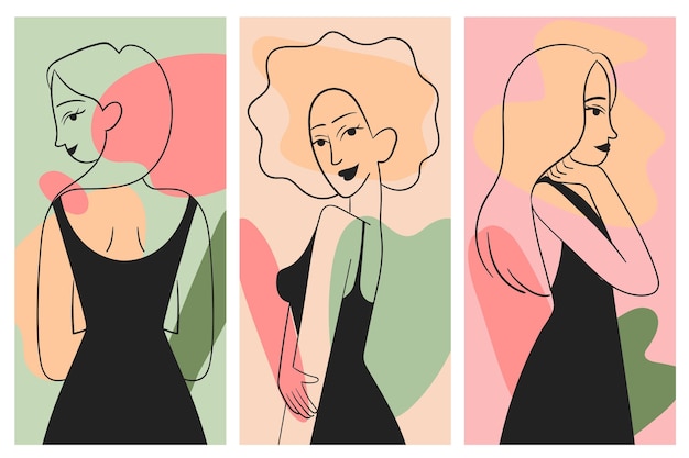 Women in elegant line art style set