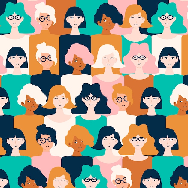 Women faces on pattern for women's day