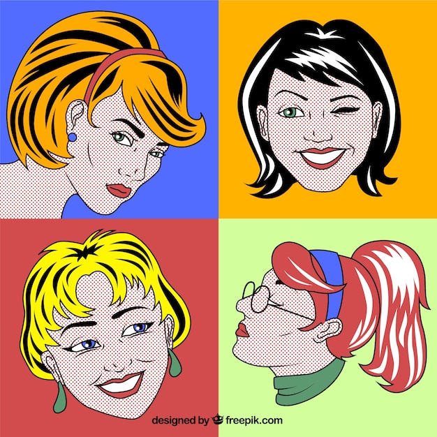 Women faces in pop art style