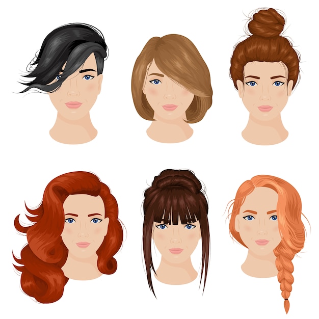 Free Vector women hairstyle ideas 6 icons collection 