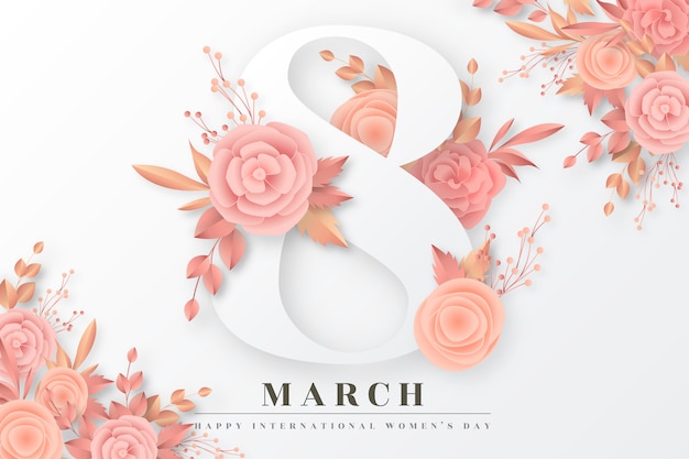 Women's day background with golden and blush flowers