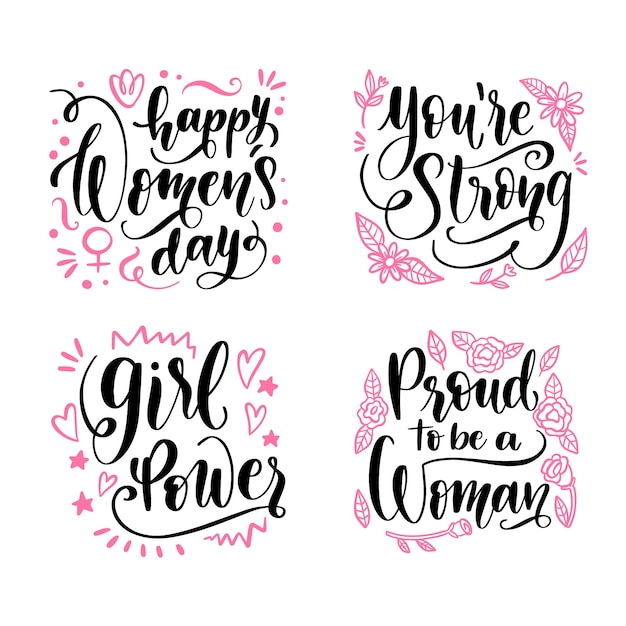 Free vector women's day lettering badge collection