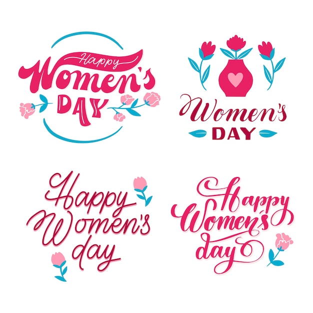 Women's day lettering label collection