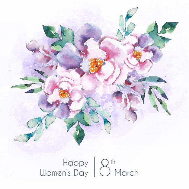 Women's day lettering with lovely watercolor flowers