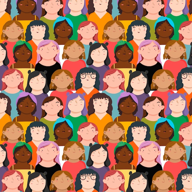 Free vector women's day pattern with assortment of women's faces