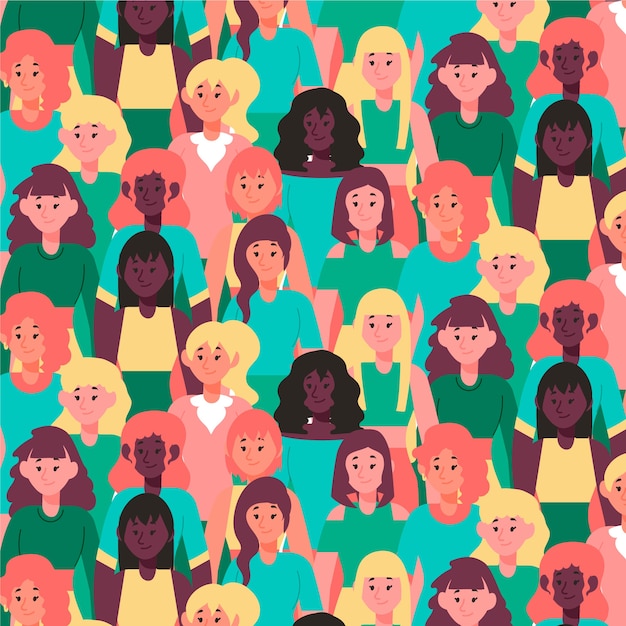 Free vector women's day pattern with women faces