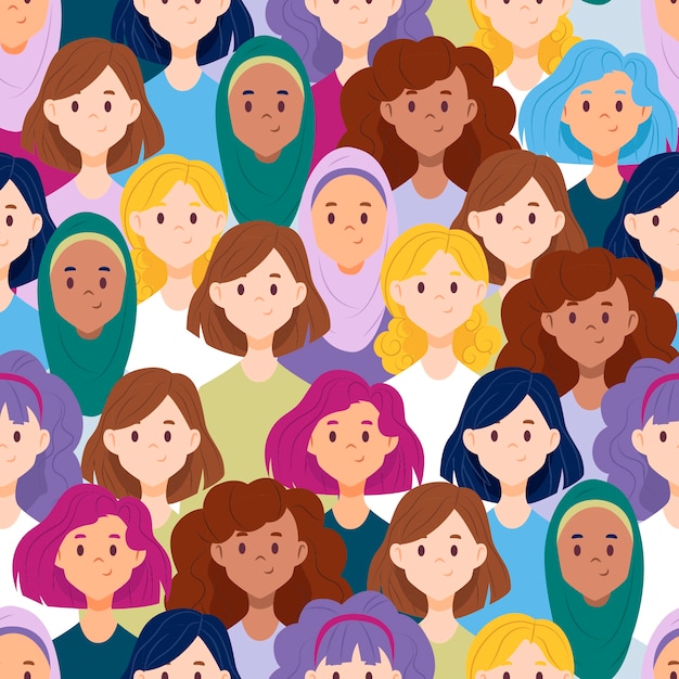 Women's day pattern with women faces