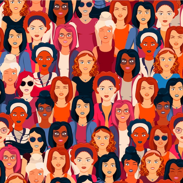 Women's day pattern with women faces