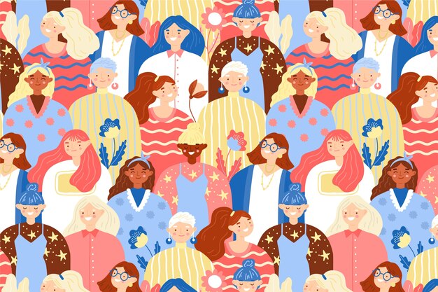 Women's day pattern with women faces