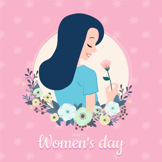 Women's day with female smelling a beautiful flower