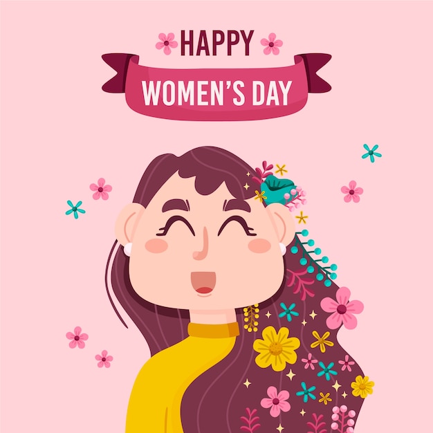 Free Vector women's day with woman with flower in hair