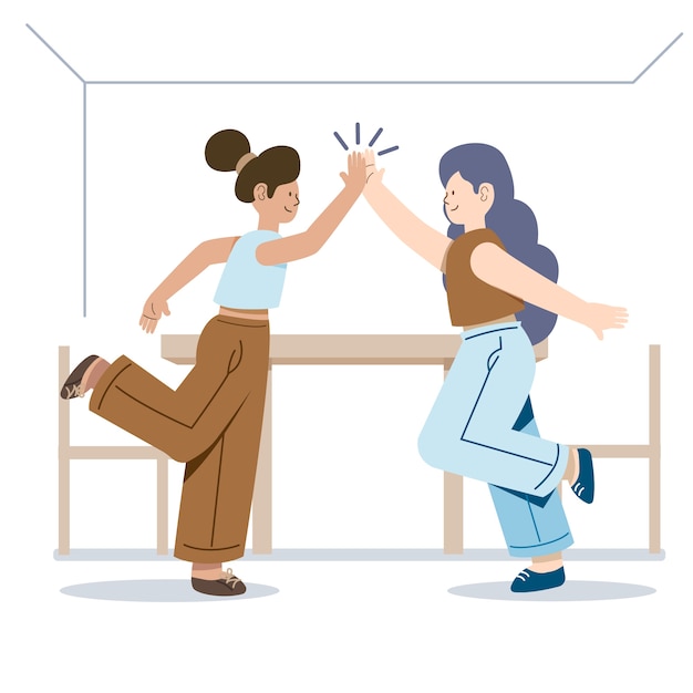 Free Vector women standing sideways and giving high five